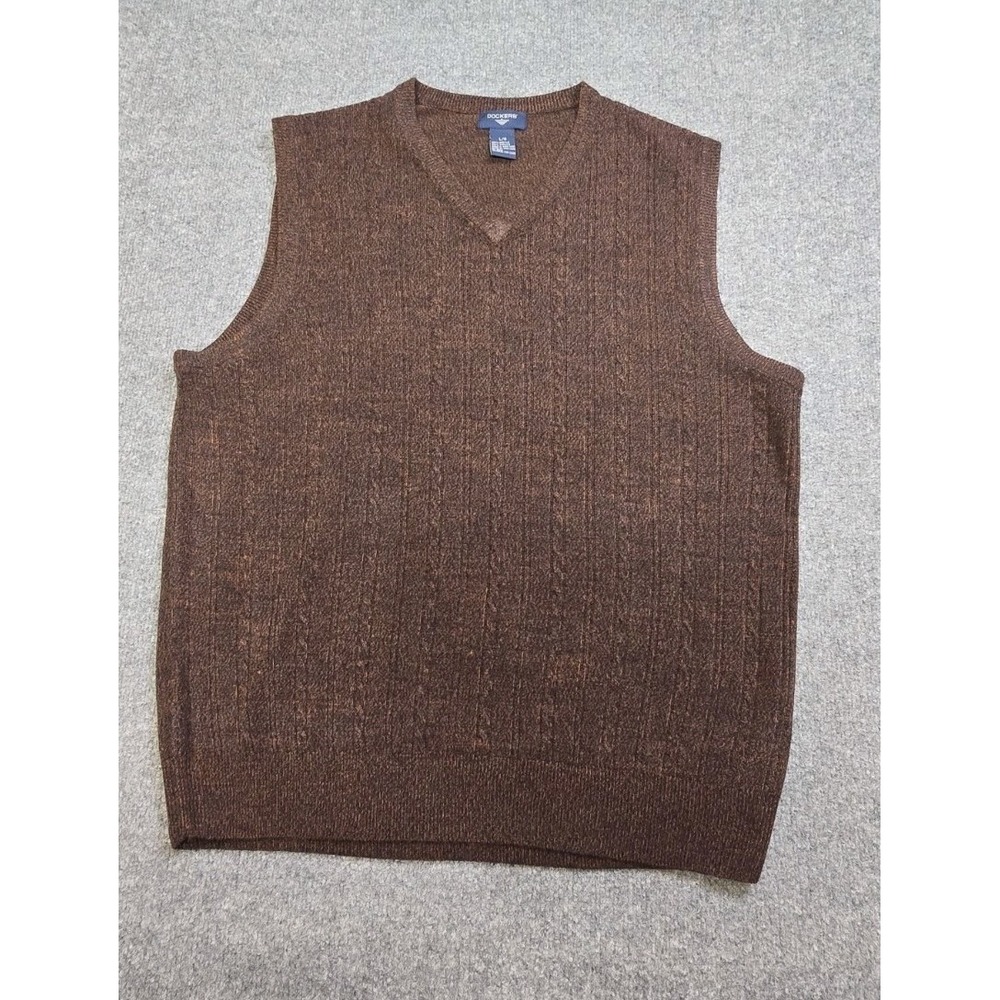 Dockers Sweater Vest Mens Large  Classic Cable Knit Acrylic Multicolor Browns